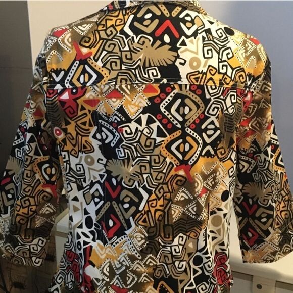 Kaktus Wearable Art woman's geometric tribal pattern lightweight button jacket L - Picture 3 of 14